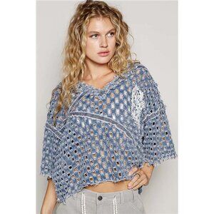 POL V-Neck Short Sleeve Top with Laser Cut Detail - nwt